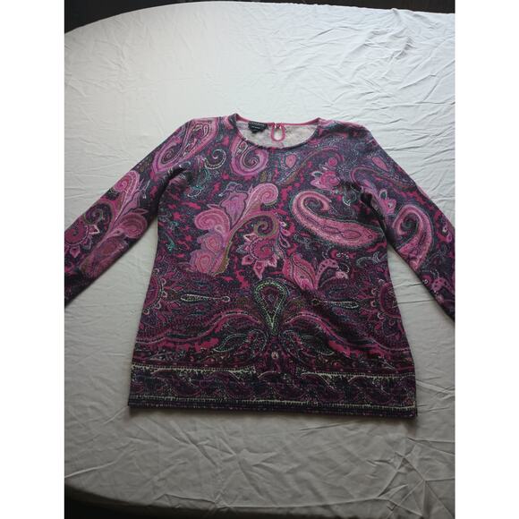 Talbots Small Pure Cashmere Women Sweater Small Art to wear colorful paisley - Picture 1 of 5